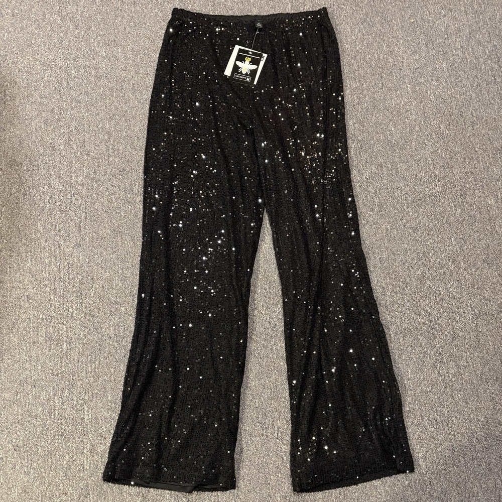 Anthony Original Black Allover Sequin Pants Pull On Bling Sparkle New Sz M A2412